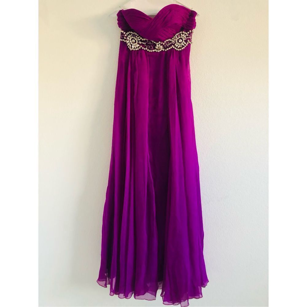 Glam gurlz purple ball gown prom strapless dress multi layers size 2